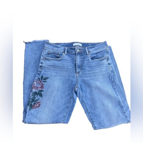 Loft Modern Skinny High-Rise Embroidered Jeans W/ Distressed Knees Size 6 - Picture 7 of 9